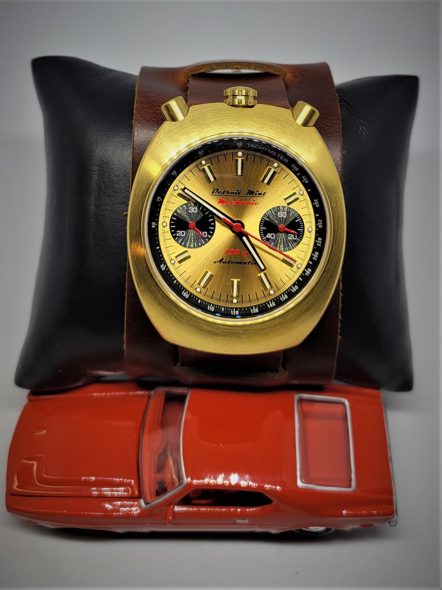 Detroit Mint Mechanic Automatic Bullhead Chronograph Gold and Black Dial