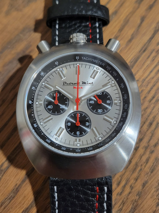 Detroit Mint "Mach" Bullhead Chronograph Brushed Silver Quartz