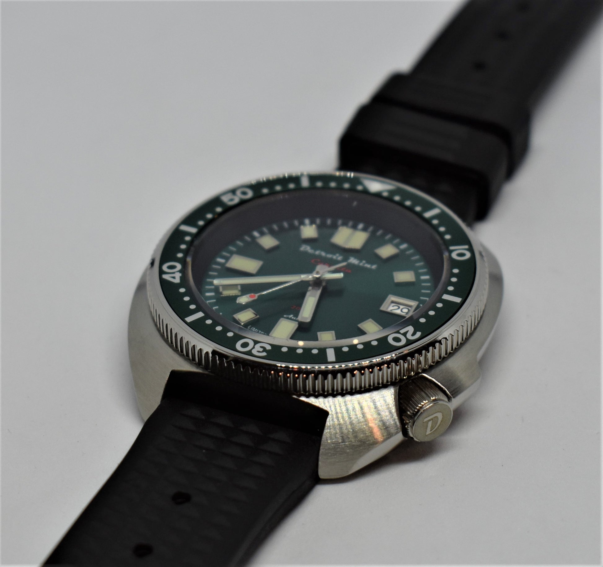 Detroit Mint Caretta Green Flash Turtle Dive Watch