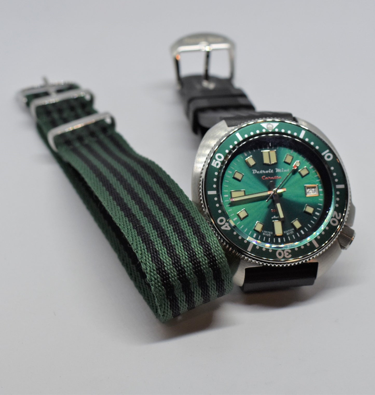 Detroit Mint Caretta Green Flash Turtle Dive Watch