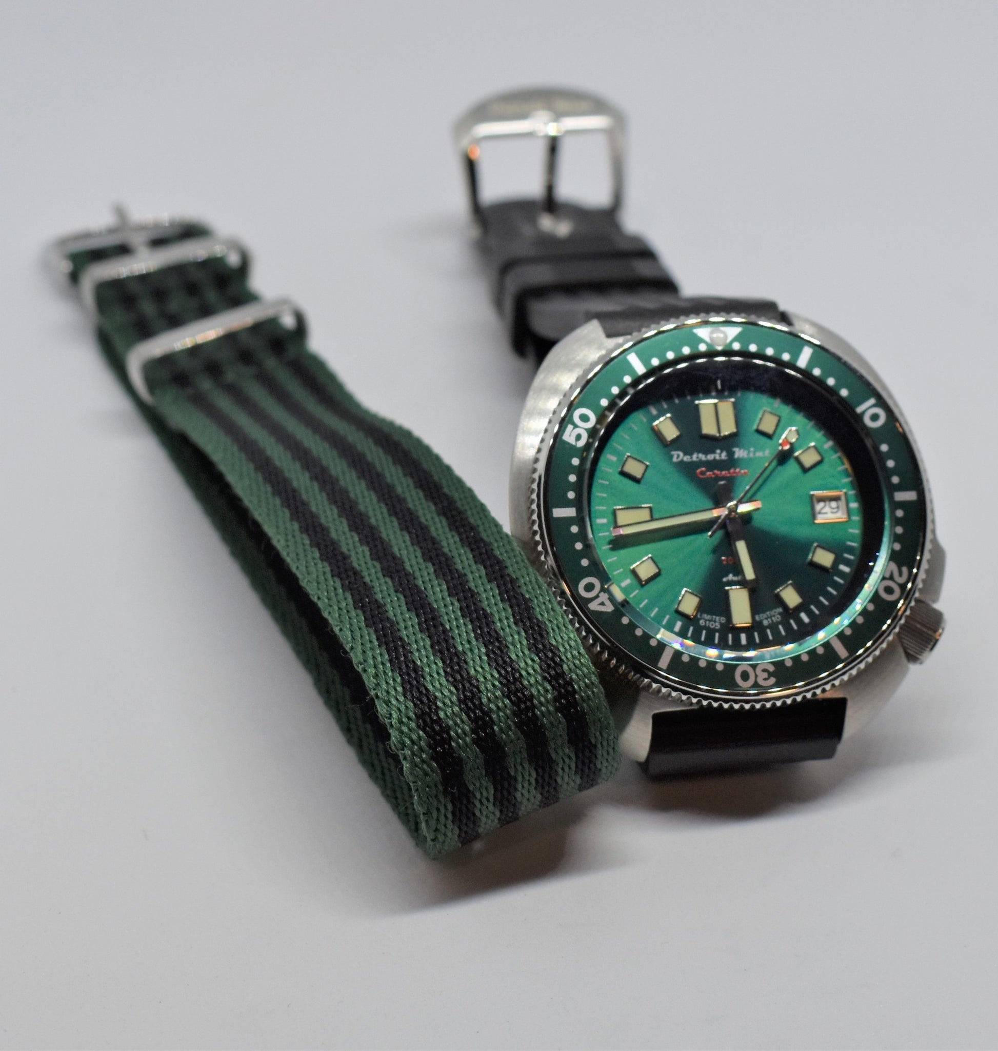Detroit Mint Caretta Green Flash Turtle Dive Watch