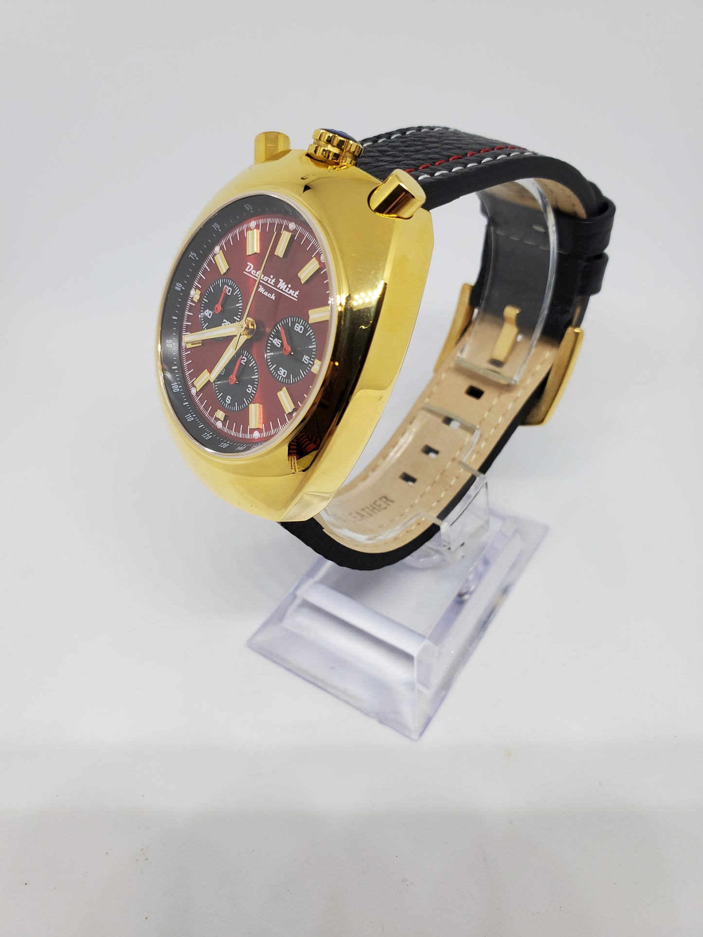 Detroit Mint Mach Bullhead Chronograph Red Dial Gold Case