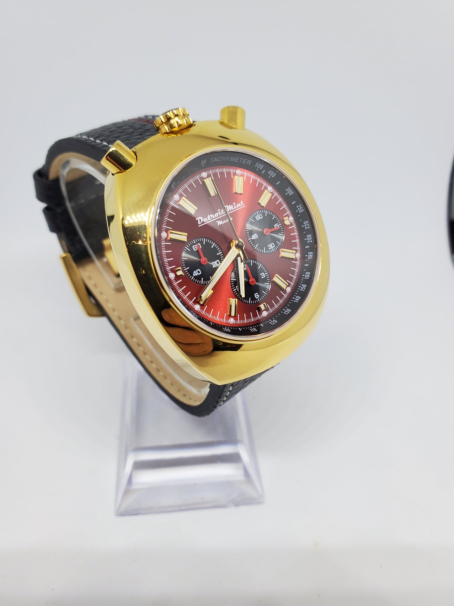 Detroit Mint Mach Bullhead Chronograph Red Dial Gold Case