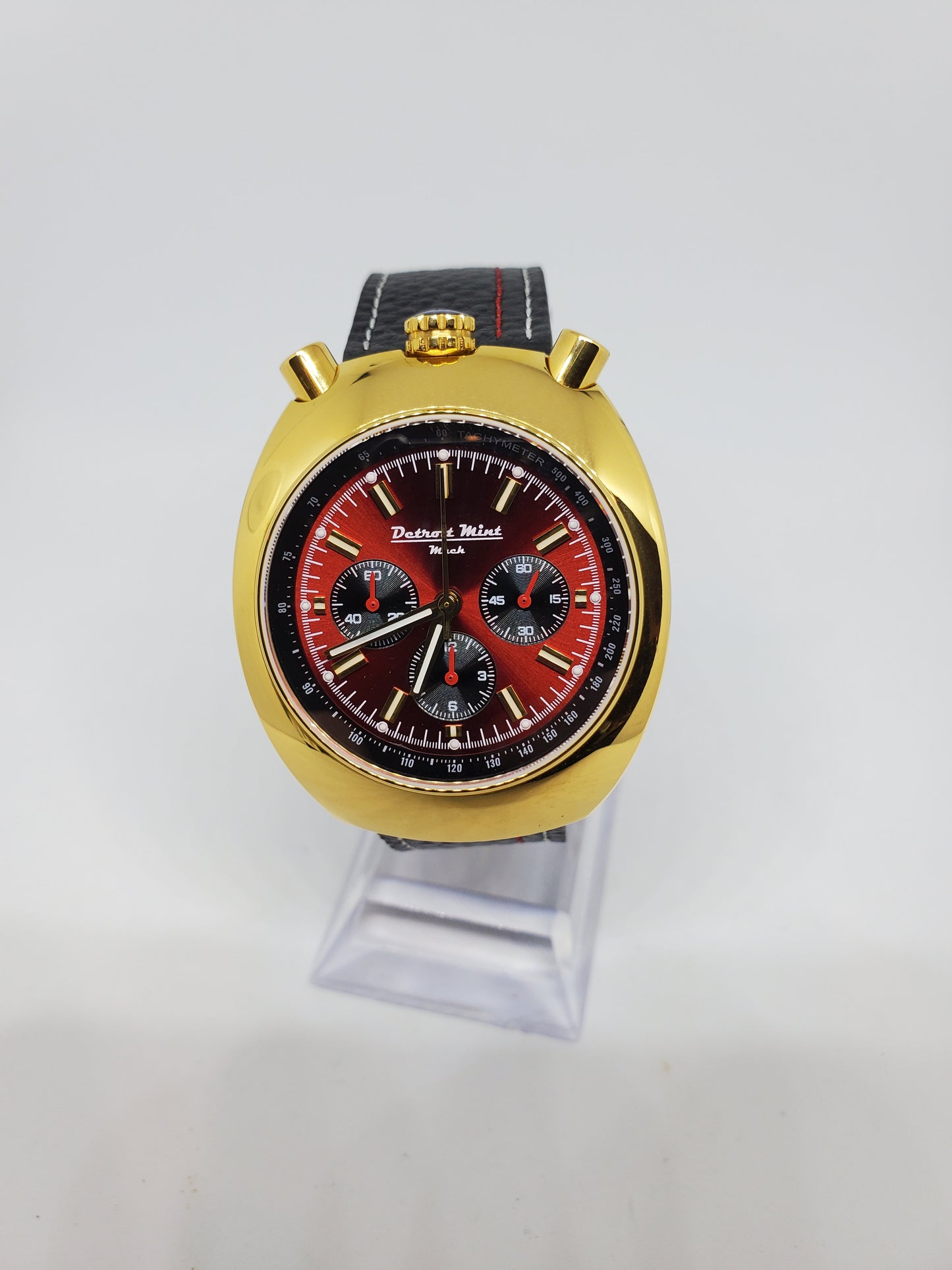 Detroit Mint Mach Bullhead Chronograph Red Dial Gold Case