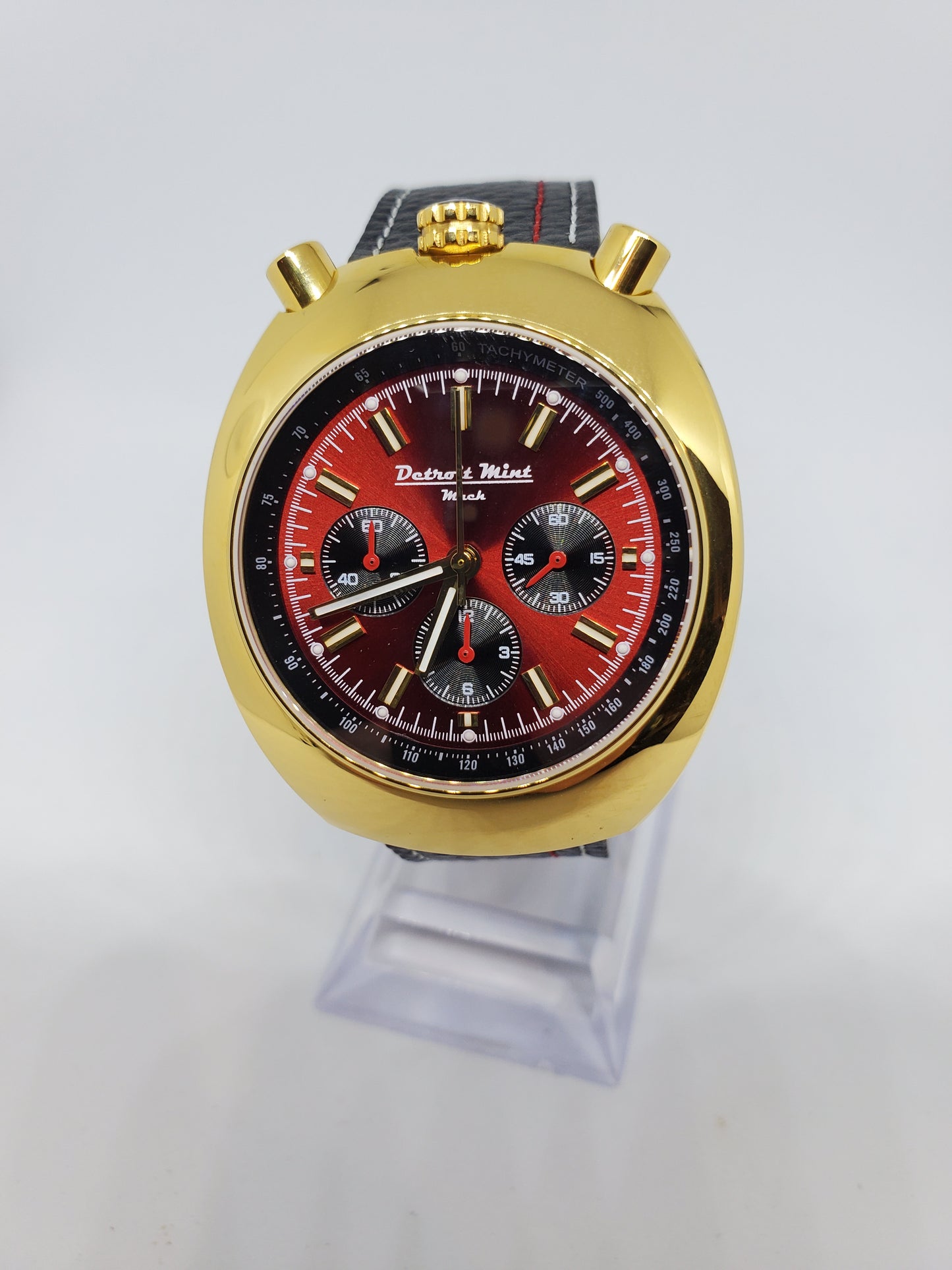 Detroit Mint Mach Bullhead Chronograph Red Dial Gold Case