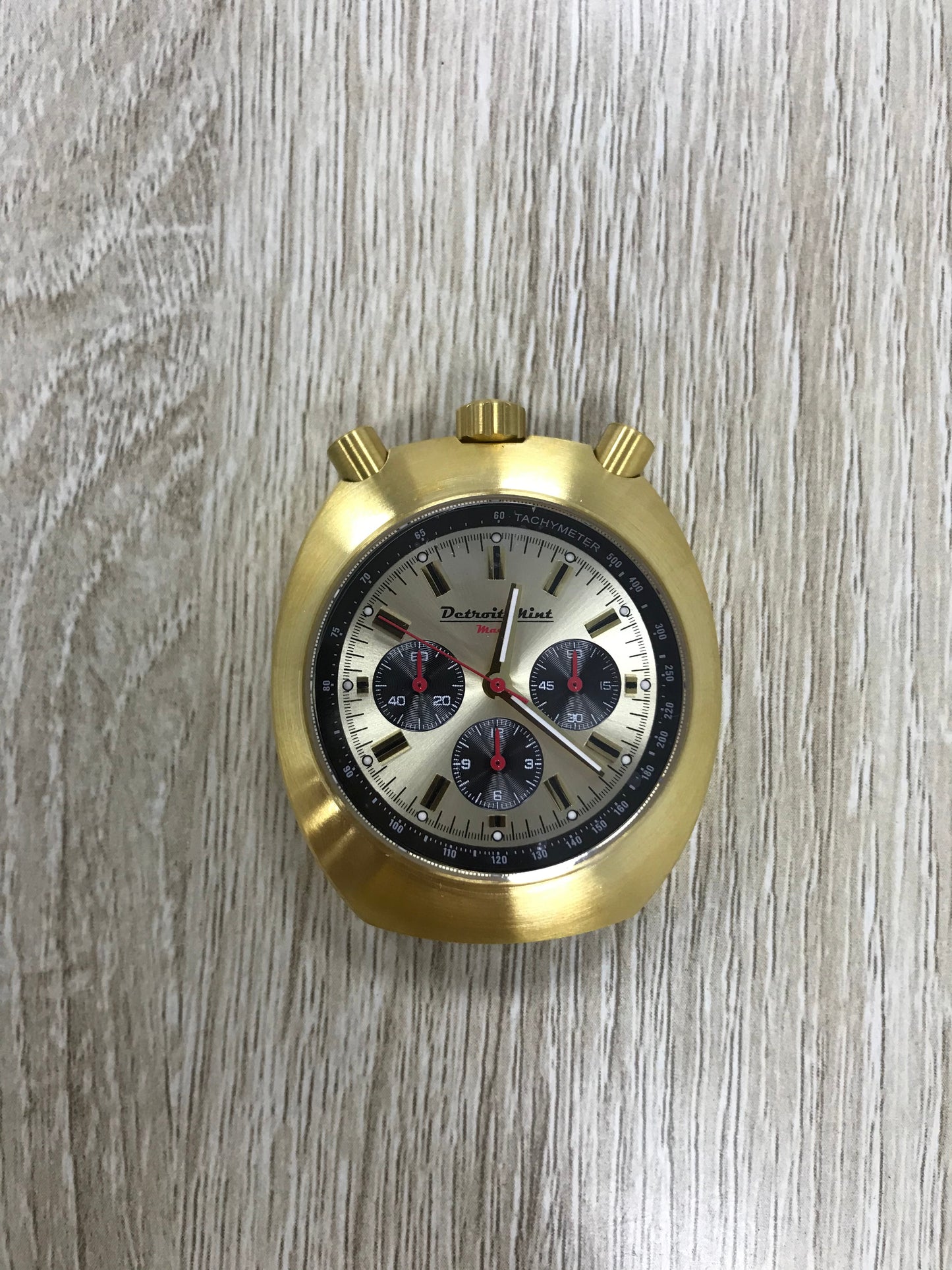 Detroit Mint Mach Bullhead Chronograph Red Dial Gold Case