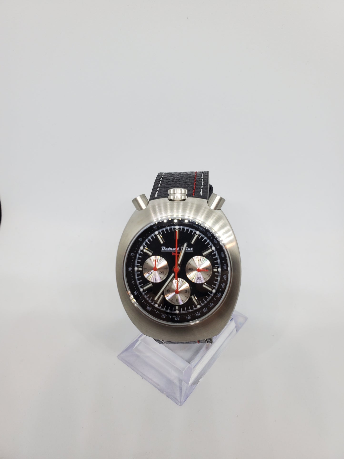 Detroit Mint Mach Bullhead Chronograph Black Dial Brushed Silver Case