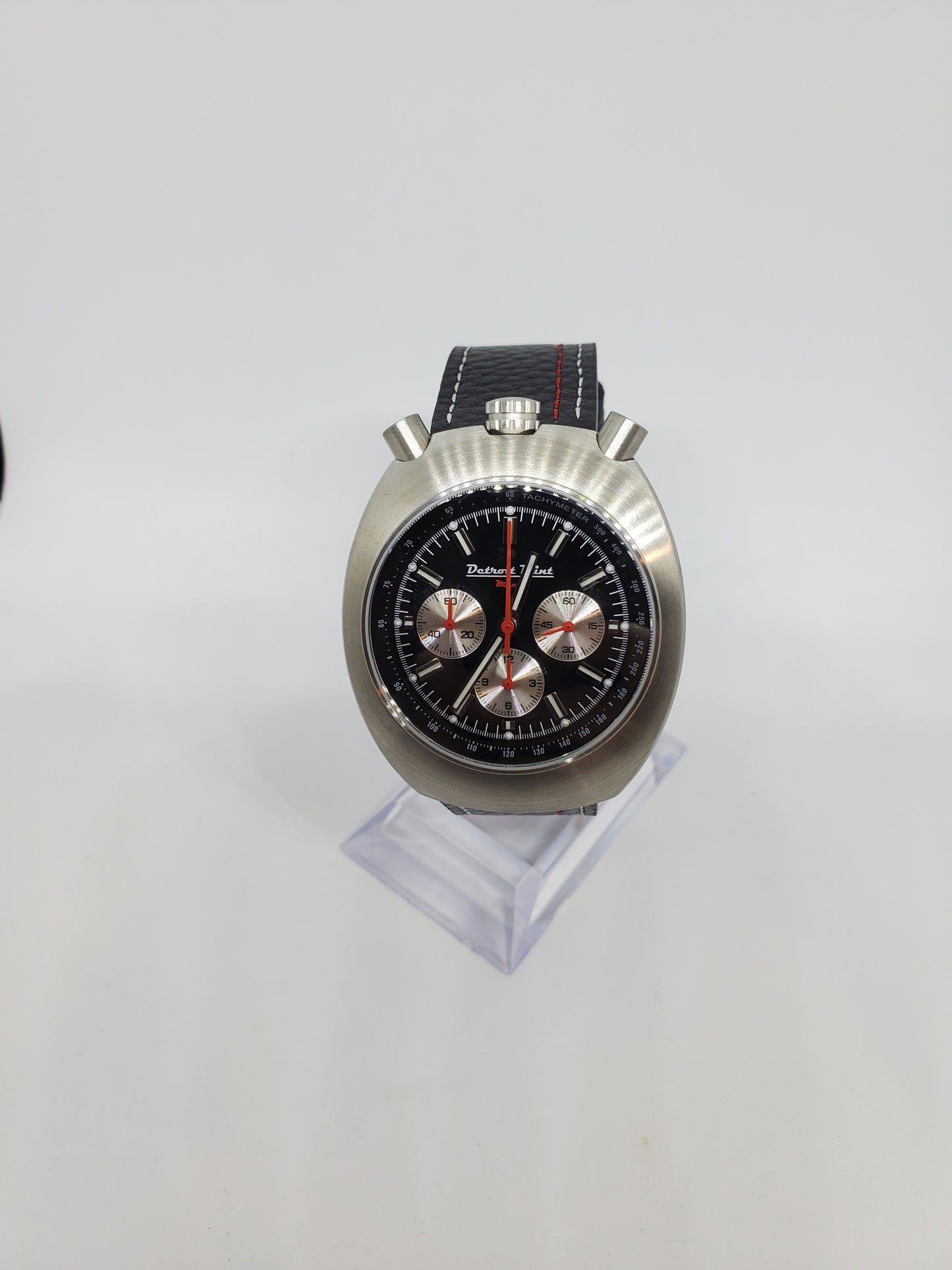 Detroit Mint Mach Bullhead Chronograph Black Dial Brushed Silver Case