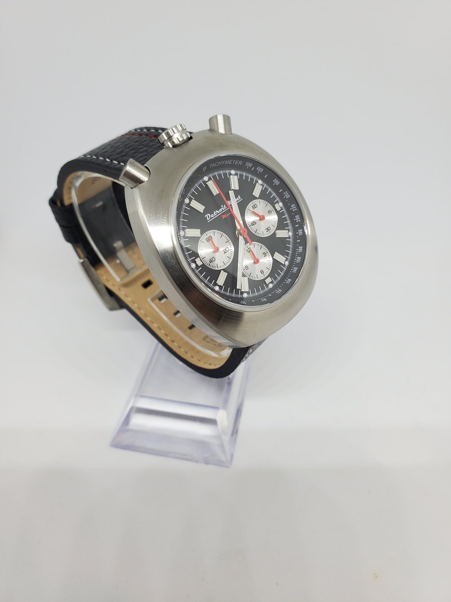 Detroit Mint Mach Bullhead Chronograph Black Dial Brushed Silver Case