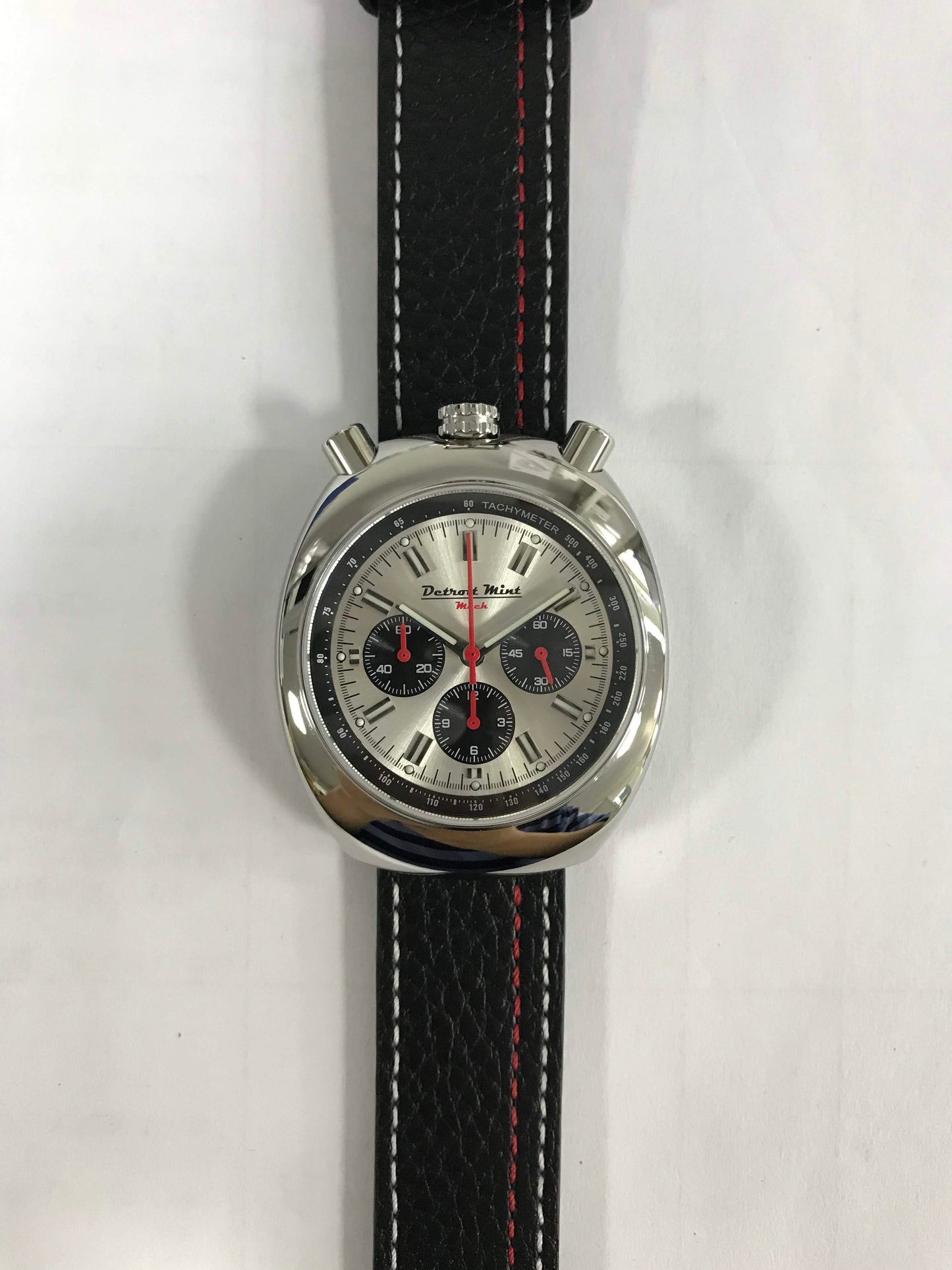 Detroit Mint Mach Bullhead Chronograph Black Dial Brushed Silver Case
