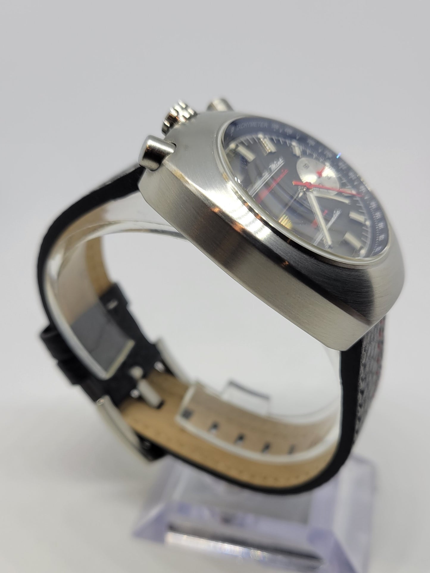 Detroit Mint Mechanic Automatic Chronograph Bullhead Brushed Silver Black Dial