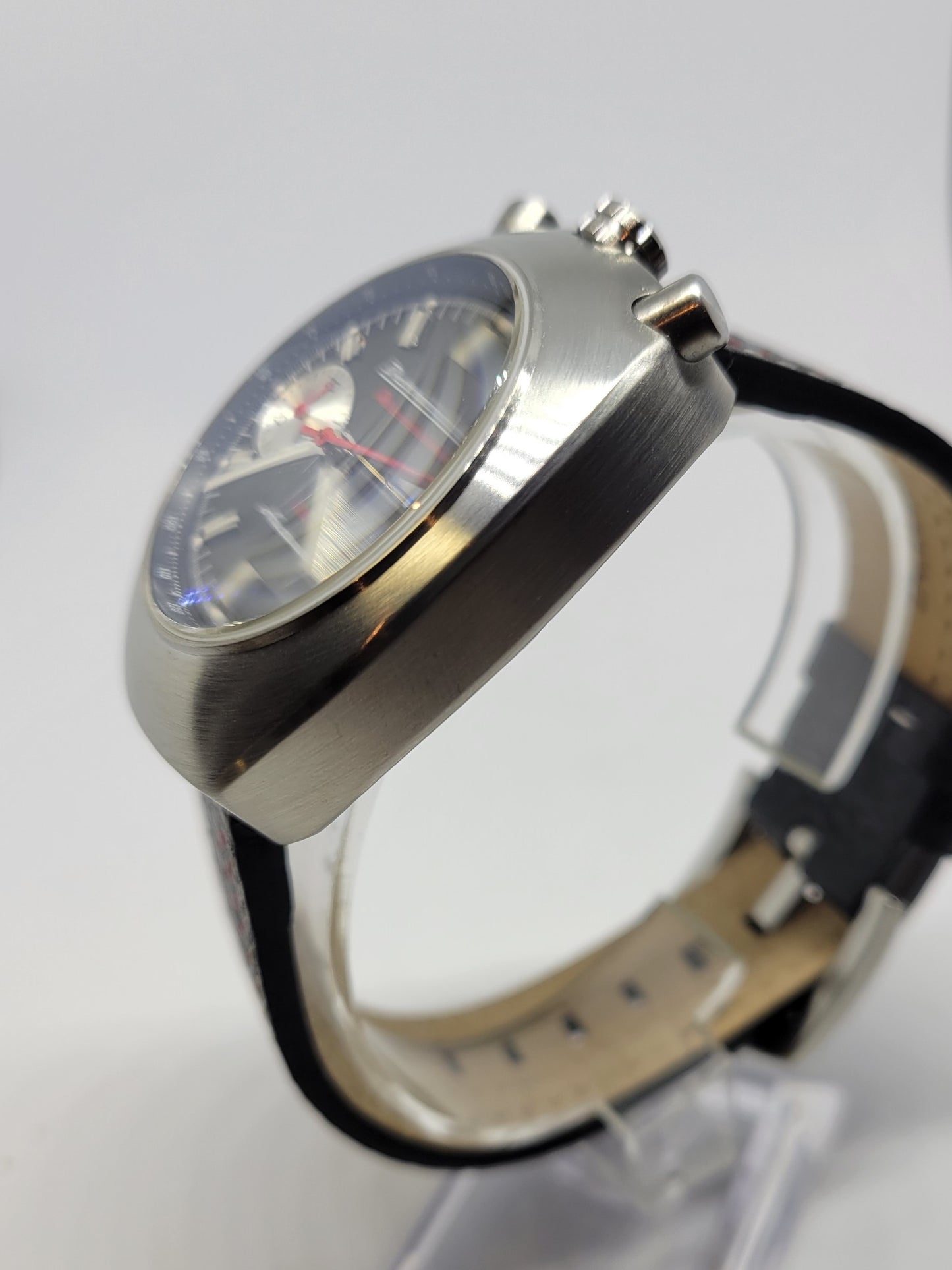 Detroit Mint Mechanic Automatic Chronograph Bullhead Brushed Silver Black Dial
