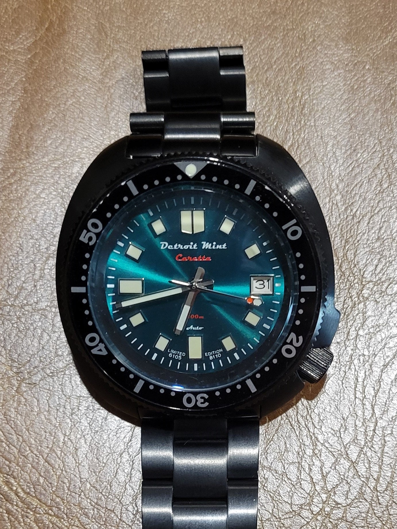 Detroit Mint Caretta Black Turtle Green Dial