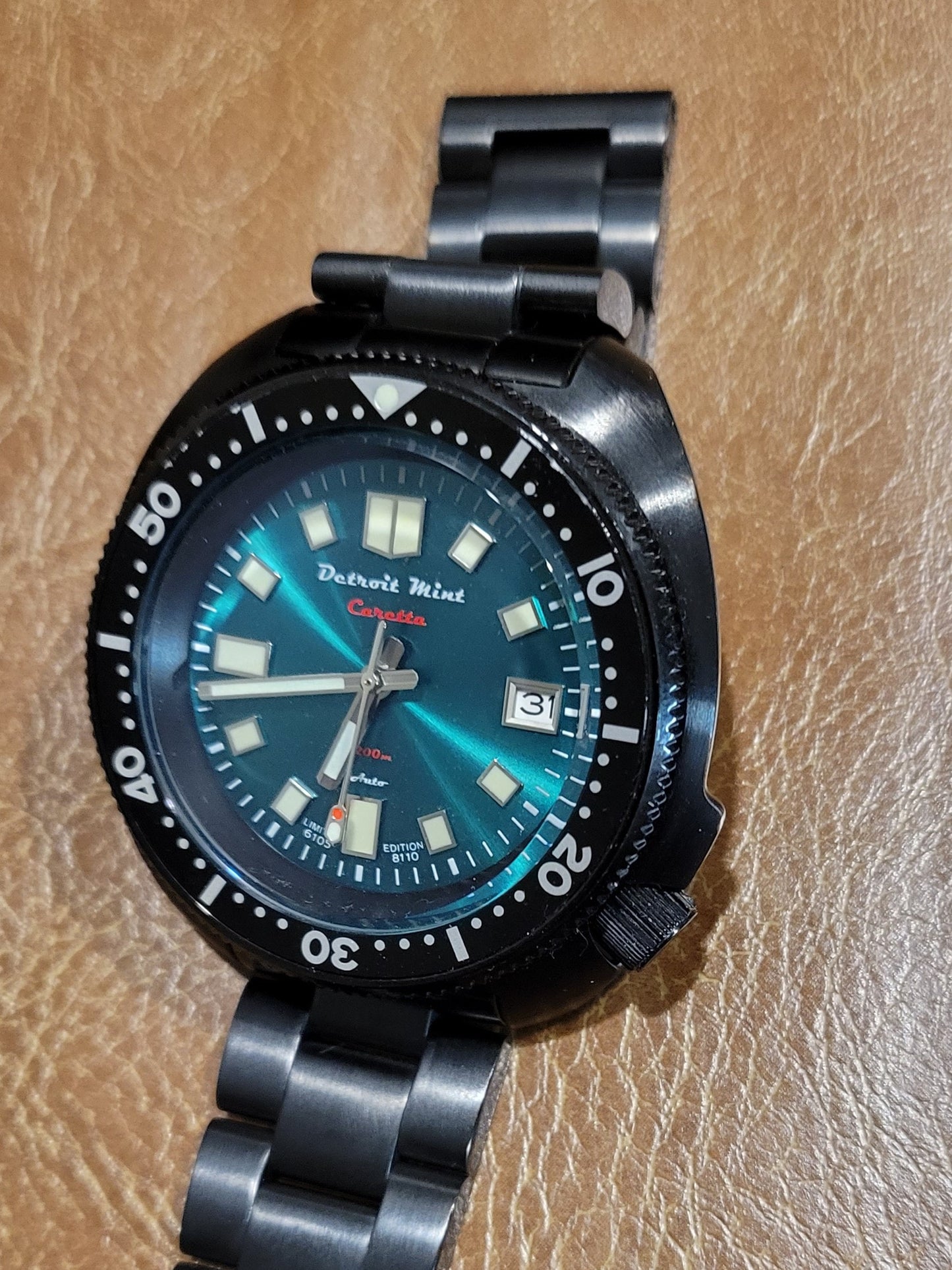 Detroit Mint Caretta Black Turtle Green Dial