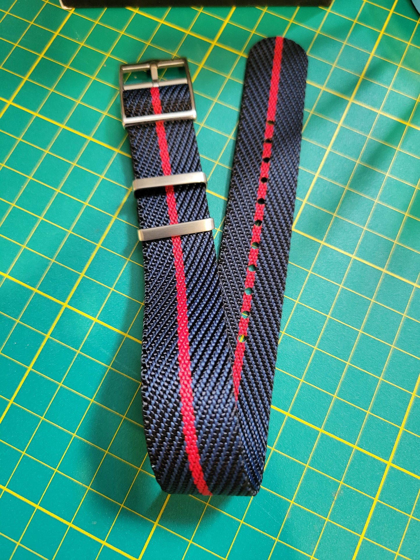 Nylon Band Black Blue Red Stripe Silver Hardware 20mm