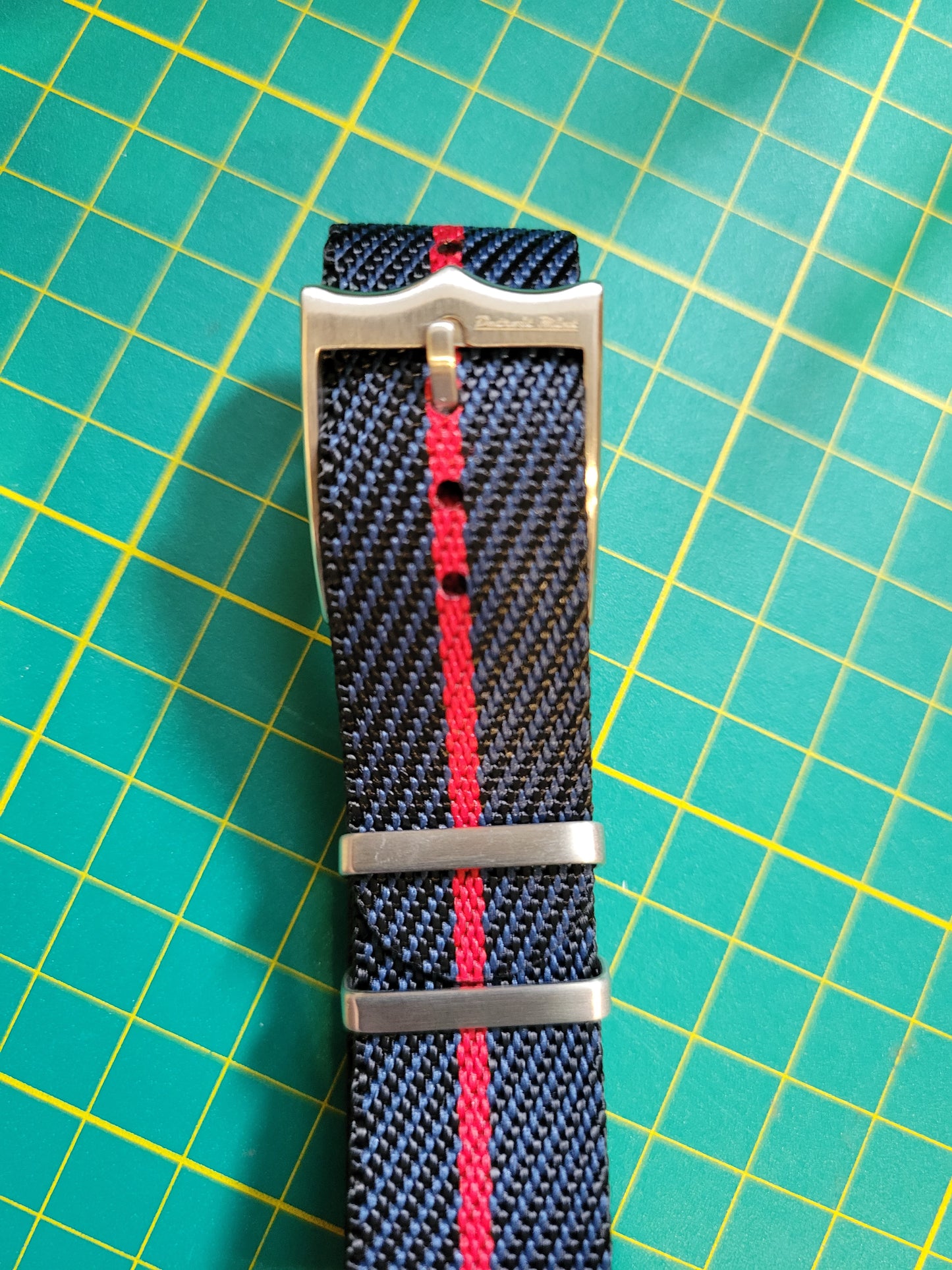 Nylon Band Black Blue Red Stripe Silver Hardware 20mm